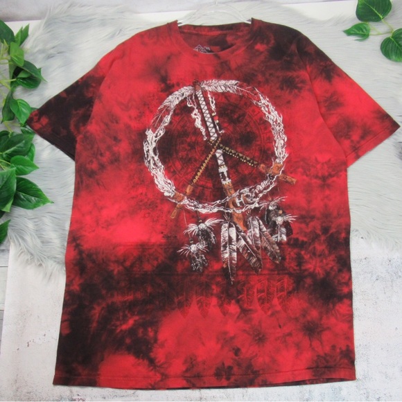 THE MOUNTAIN Native American Feather Dreamcatcher Red/Black Tie-Dye Tee Mens 2XL - Picture 5 of 11